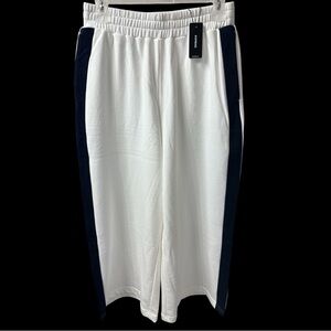 NWT Express Wide Leg Sweat Pants, White with Blue Stripe